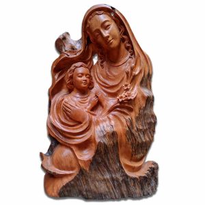 Tượng Đức Mẹ và Chúa Giêsu – VM04 Tượng Đức Mẹ và Chúa Giêsu khắc trên rễ cây tự nhiên