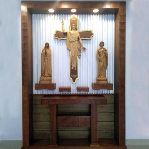 Bàn Thờ Chúa – HA22 Bàn Thờ Chúa, phối tượng Chúa Phục Sinh, kệ mộc chạm khắc